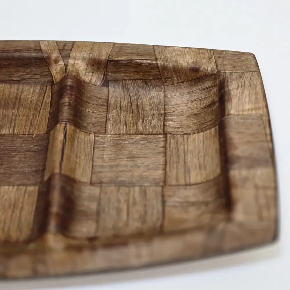 Stamped Weavewood Inc. Minneapolis Mid-Cent. Modern Wooden Divided Tray 14